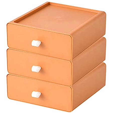 引き出し 収納ケース ABS 収納ボックス 化粧品 小物 ケース ボックス 引出し書類卓 上収納 整理整頓デスク周り レターケース事務用品文房具浅型（幅20×長い21×高さ8cm） (3段, オレンジ)