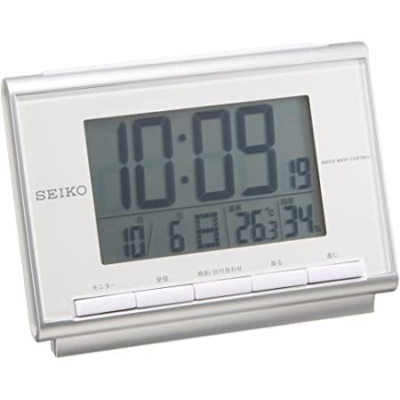 セイコークロック 置き時計 銀色メタリック 本体サイズ:8.5×14.8×5.3cm 電波 デジタル カレンダー 快適度 温度 湿度 表示 BC417S