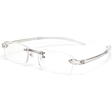 JIMMY ORANGE 老眼鏡 縁なし リムフレ 超弾力性 TR素材 ブルーライトカット PCメガネ 軽量 おしゃれ ４色 携帯用 メンズ レディース リーディンググラス ツーポイント（グレー,+3.0）