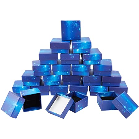 SUPERFINDINGS 24個 ギフトボックス ブルー 星空 アクセサリーケース スポンジ付き ラッピングボックスセット 紙ボックス プレゼント ジュエリー収納 包装 正方形 小箱 紙箱 スポンジ付き 包装贈り物