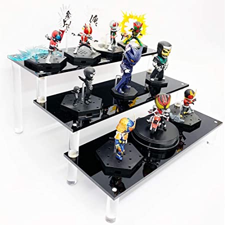 アクリルステージ コレクションケース アクリル 魂ステージ フィギュア 棚 ディスプレイ 展示 アクセサリー フィギュア コレクション 組み立て式 スタンド (透明 3段)