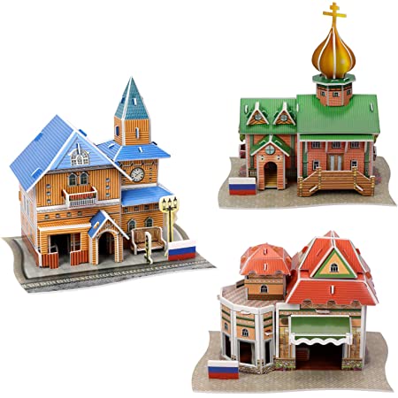 WWW 3D立体パズル DIY ドールハウス 建物模型 立体パズル ペーパークラフト 知育玩具 紙製パズル 子供 おもちゃ 大人 手作り 装飾 観賞 クリスマス プレゼント 8歳＋ 3点セット ポルトガル