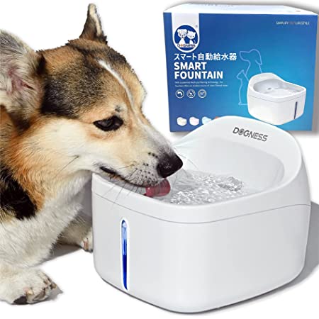 DOGNESS ペット自動給水器 猫 犬 水飲み器 2L大容量 循環式給水器 多重濾過 みずのみ器 自動パワーオフ スマートLEDライト付き USB電源ケーブル ホワイト