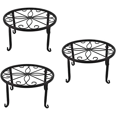 Sitengle フラワースタンド 3個セット アイアン 花台 植木鉢スタンド 鉢置き 植木鉢台 飾り台 アンティーク 屋外 室内 (3個-ブラウン)