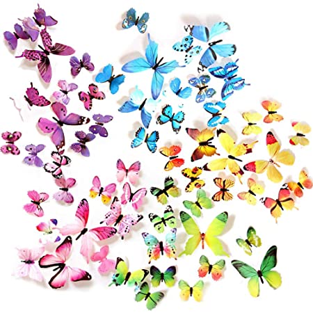 100枚入り 立体3D蝶々 蝶型貼り紙 壁紙シールトンボバタフライウォールステカラフル 部屋や、家庭飾り用 両面テープ付き(80匹の蝶と20匹のトンボ)