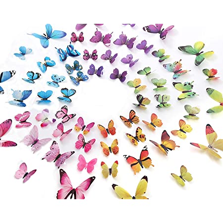 100枚入り 立体3D蝶々 蝶型貼り紙 壁紙シールトンボバタフライウォールステカラフル 部屋や、家庭飾り用 両面テープ付き(80匹の蝶と20匹のトンボ)