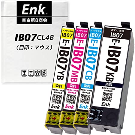 IB07CL4B (KB/CB/MB/YB)【4色セット】大容量 EPSON互換インク 残量表示あり 最新ICチップ搭載 国内梱包検品済み 【Enk】製 対応機種: PX-M6010F PX-M6011F PX-S6010