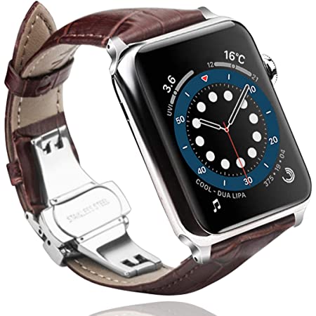 HUAFIY AppleWatchバンド AppleWatchストラップ42mm / 44mm 45mm Apple Watch 7/ 6/5/4/3/2/1＆SE本物の革交換ストラップ該当する 42mm / 44mm/45mm (42mm44mm45mm, ヴィンテージコーヒー/ブラックボタン)