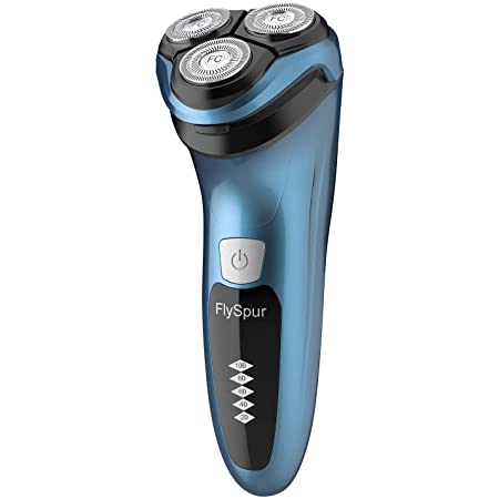 電気シェーバー FlySpur 髭剃り ひげそり メンズ USB充電式 回転式 3枚刃 お風呂剃り可 IPX7防水 丸洗い可 トリマー付き (青い)