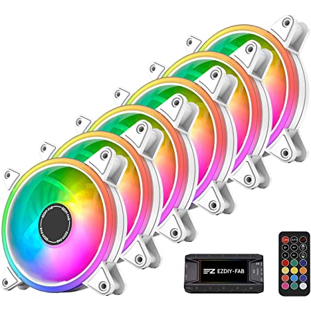 Novonest 120mm RGB PCケースファン LEDリング搭載 静音タイプ 25mm厚 6PIN リモコンで制御 白い枠 3本1セット 【RGB06-3】