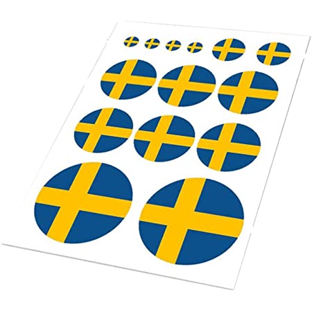 Isaac Trading スウェーデン 国旗 ステッカー 耐候・耐水 長方形2枚(81×54mm、36×24mm)＋円形(直径54mm) 計3枚セット Sweden