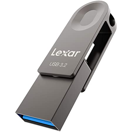 Lexar USBメモリ 64GB USB 3.2 Gen 1 USB A & USB C/Type c・UDP フラッシュドライブ USB C 読取最大100MB/秒 USB3.1 (Gen 1)/3.0/2.0 充実サポートスマホ用 超小型 大容量 回転式 亜鉛合金ボディ スマホ用android/PC/ラップトップ 【Amazon.co.jp限定】【 Lexar 正規品 】E32c