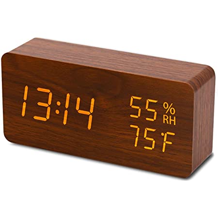ALS目覚まし時計 置き時計 木目調 LEDデジタル 時計 木製時計 音声感知 温度湿度計 アラームクロック 記憶機能 USB給電式 乾電池二つ給電方法