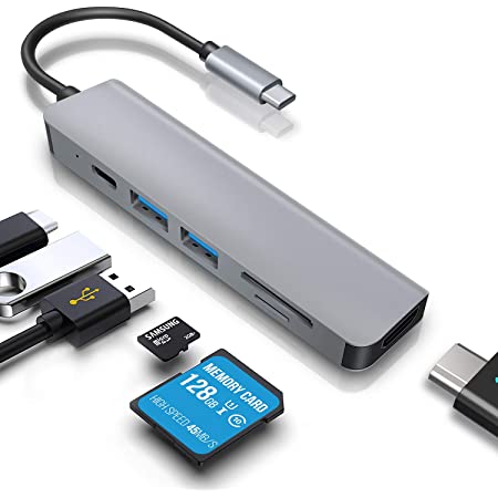 USB ハブ 6-in-1 USB Type C ハブ USB3.0 ハブ 高速 HDMIポート 4K対応 USB c ハブ 6ポート PD充電 SD/Micro SDカードリーダー USB 3.0 ハブ 軽量 コンパクト MacBook/MacBook Pro/Air対応