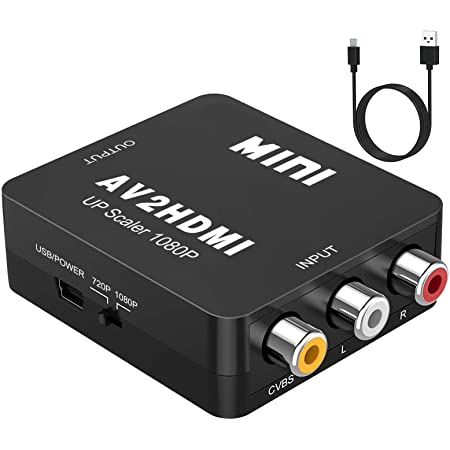 Miuphro RCA to HDMI変換コンバーター  音声転送 1080/720P切り替え AV to HDMI  デジタル変換コンバーター USB給電ケーブル付き コンポジットhdmi 変換 N64 Wii PS1/2 Xbox VHS VCR Camera DVDなど対応