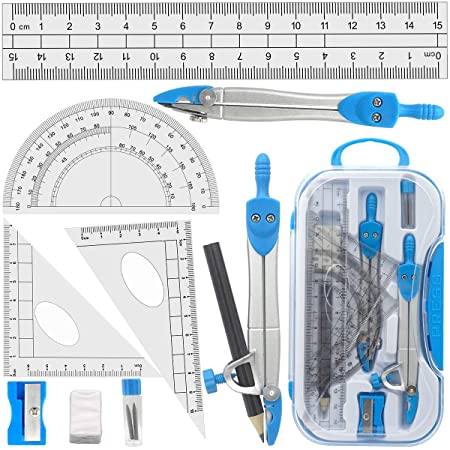 定規 半円分度器 三角定規 算数定規セット しおり ブックマーク シャープペン 多機能 製図 数学 学用品 定規セット 作図ツール 中学生 小学生 幾何学用品 文房具 グッズ 4点セット 萌えグッズ 周辺 しおり ブックマーク シャープペン 製図 作図ツール (ブルー2)