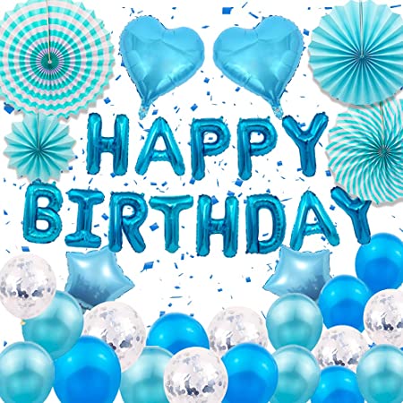 誕生日 飾り happy birthday バルーン 風船 男の子 女の子 バースデー ハーフバースデー パーティー 飾り付け 空色 ペーパーファン