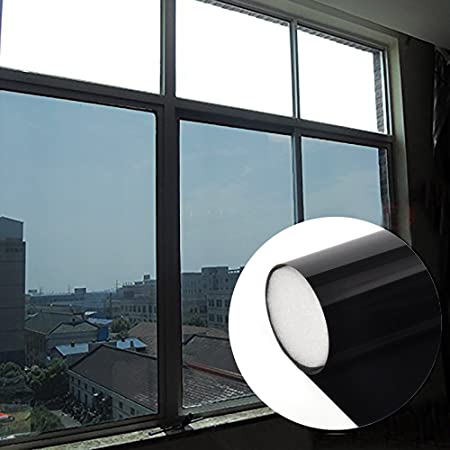 RAIN QUEEN ガラスシート 窓断熱シート マジックミラー UVカットシート  めかくしシート 飛散防止 遮光 遮熱 断熱 目隠しフィルム 窓用ガラスフィルム 90*200cm (ブラック)