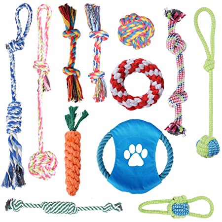犬ロープおもちゃ 12個セット 犬おもちゃ Fohil 噛むおもちゃ ストレス解消 天然コットン 歯磨き 清潔 丈夫 耐久性 犬知育玩具 天然コット 小/中型犬に適用 ペットおもちゃ