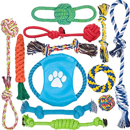 犬ロープおもちゃ 12個セット 犬おもちゃ Fohil 噛むおもちゃ ストレス解消 天然コットン 歯磨き 清潔 丈夫 耐久性 犬知育玩具 天然コット 小/中型犬に適用 ペットおもちゃ