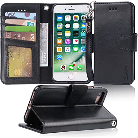 iPhone SE ケース [第2世代] iPhone8 ケース iPhone7ケース スマホケース 手帳型 汗や指紋防止 耐衝撃 着脱しやすい 放熱性 擦り傷防止 カード収納 スタンド機能 4.7インチ対応 (ブラック)