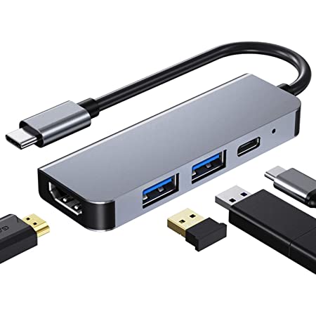 USB C ハブ 4in1 USB Type c HDMI HUB アダプタ 4ポート ４K 解像度 HDMIポート+USB 3.0ポート*2 高速データ転送+USB タイプC 高速PD充電ポート MacBook Pro/MacBook Air 13インチ 2020/iPad Pro 2020, Samsung Galaxy S20 など USB C デバイス対応