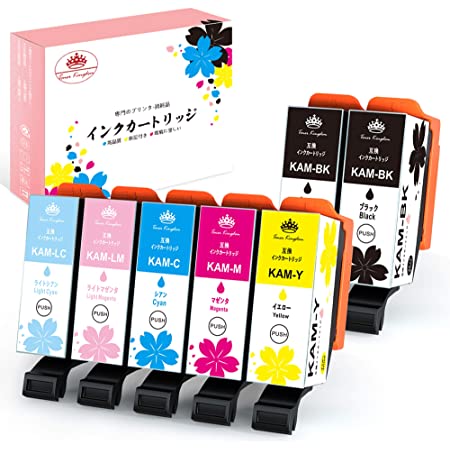 Toner Kingdom KAM-6CL-L カメ 互換インク カートリッジ　エプソン（Epson）用 KAM-6CL+KAM-BK（7本セット) 増量タイプ 互換いんく 対応機種：Epson EP-881AW EP-881AB EP-881AR EP-881AN EP-882AW EP-882AB EP-882AR EP-883AB EP-883AR EP-883AW 個包装 残量表示機能 1年品質保証