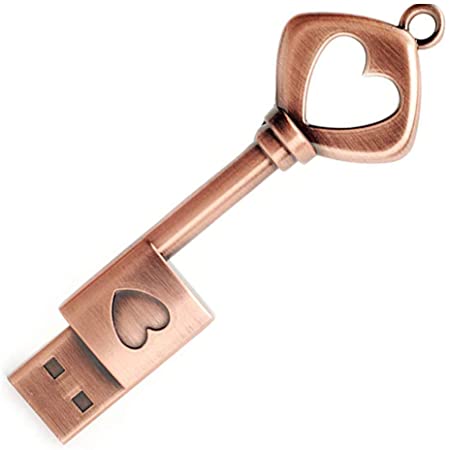 オモシロUSBメモリ　面白い　金属古銅　ハート型　鍵　USBメモリ　USB2.0フラッシュドライブ　両用タイプ (64G)