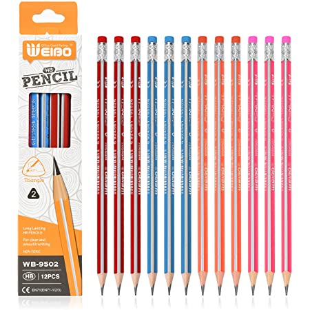 消しゴム付きHB鉛筆学校用と子供用の鉛筆12本セット (オレンジ)