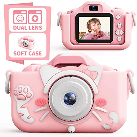 子供用デジタルカメラ 2600万画素 2.4インチ 3倍ズーム IPS画面 1080P HD タイマー撮影 写真 動画 連写 16GB SDカード付 自撮りレンズ付 ピンク