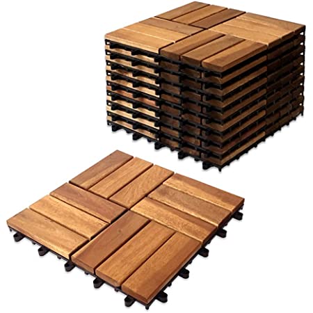 PANDAHOME ウッドパネル ウッドデッキ ウッドタイル デッキタイル22枚入（約1.98m²）のジョイントパネル ベランダタイル 屋内・屋外用の防水 人工木樹脂 庭・バルコニーDIY用品-ダーク 3D立体木目調タイプ