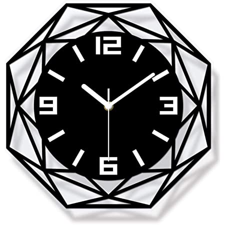 壁掛け時計　黒　おしゃれ　立体　デザイン　飾る時計　大数字 見やすい 北欧　ウォールクロック　連続秒針　インテリア (ブラック)