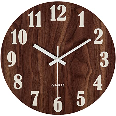 BECANOE 壁掛け時計 木製 大文字 サイレント ウォールクロック 連続秒針 インテリア 雑貨 時計