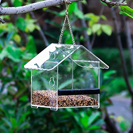 鳥の餌箱 バードフィーダー 野鳥の餌台 エサの容量を簡単把握 野鳥観察 野鳥 餌台 鳥 給餌器 餌入れ 鳥の餌箱 吊下げ 鳥餌箱 屋根 付き 庭用