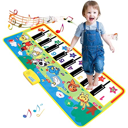 GILOBABY 子供音楽のおもちゃ 多機能 音楽マット ミュージカル ピアノマット ポータブルフロアピアノ チ ャイルドタッチプレイ鍵盤 早期学習 早期開発 動物の音で 男の子 女の子 楽器おもちゃ