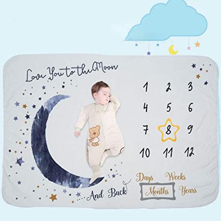 月齢フォト 寝相アート ベビー 毛布 装飾パーツ付き 出産祝い 日付と身長が残せる 月齢フォトマット 赤ちゃん ARCADY (ゾウ)