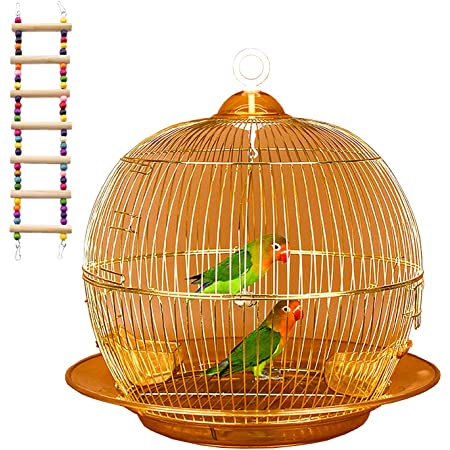 gannbarou 鳥かご 鳥籠 バードケージセット 竹 手つくり 伝統工芸 お掃除簡単 中型鳥向き (ブラウン)
