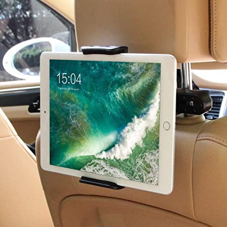 EXSHOW 車載ホルダー カーヘッドレストタブレットスタンド 車後部座席用タブレットホルダー iPadスタンド伸縮式耐久性アルミカーマウント 360度回転 簡単取付 安定性良い 防振 自由調節 日本語説明書付き タブレットとスマートフォン4～13インチ全機種対応 iPad Pro 9.7 11 12.9 インチ/iPad Air Mini/iPhone/Samsung Tab/Switch