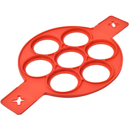 AnsenSUN シリコーン型 パンケーキエッグリングシリコンノンスティックパンツール 赤い7穴キッチン調理器具 手型 目玉焼き型 パンケーキ型 いつでもどこでも お母さん日ギフトを作る楽しさをお楽しみください（39x23x1.5cm）