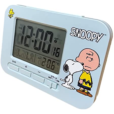 スヌーピー　電波置き時計　目覚まし時計　目覚まし　電波　デジタル　カレンダー　温度　表示　