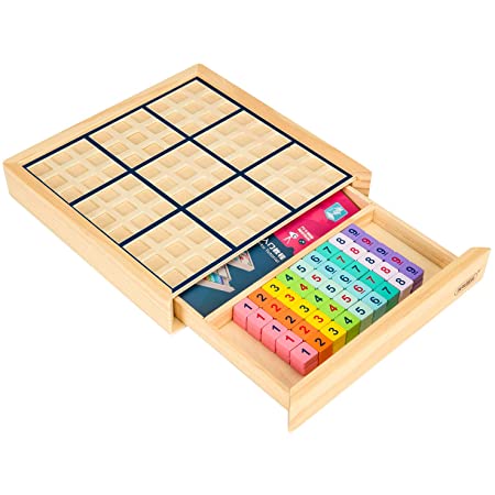 木製 ナンバープレース数独 ナンプレ 引き出し付きボードゲーム (カラフル) – 数学脳ティーザー おもちゃ 教育 卓上 ゲーム トレイン 論理的思考能力 …