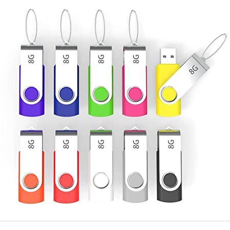 USBメモリ 8GB USB2.0 10個 フラッシュドライブ 回転式 12か月保証 高速 コンパクト 10色