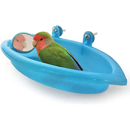 鳥 水浴び容器 鏡付き ブルー インコ 文鳥 鳥用 小鳥のバスタイム ミラー付き水浴びケース 鳥かご アクセサリー 鳥用水浴び・砂浴び用品