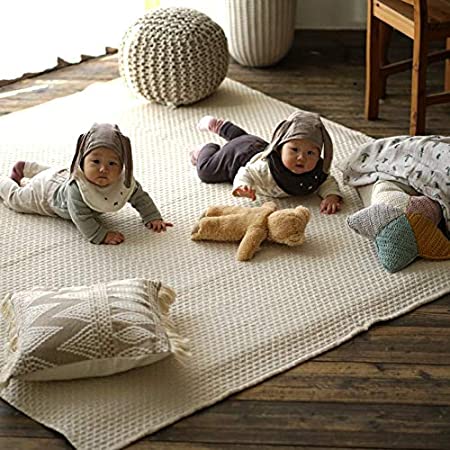 エムール イブル プレイマット ラグ カーペット マット 約150×200cm アイボリー 洗える 綿100％ マルチカバー キルト ベビー 赤ちゃん