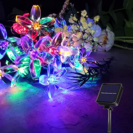 led ソーラー イルミネーションライト ledライトストリング 桜 桃の花の形 ソーラーライト 8つの機能 12M 100LED ジュエリーライト ガーデンライト 屋外 ライト クリスマスライト ガーランド 飾り