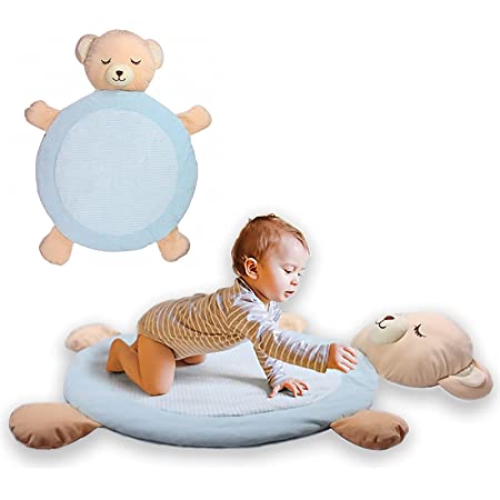 FUJIZONE ベビーマット 赤ちゃん クマさん ぬいぐるみ 可愛い 床 サニーマット ベビーラグ クッション コンパクト 80cmx110cm (ブルー/ブラウン)