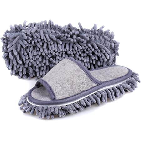 女性用モップスリッパ、レディースマイクロファイバー床掃除スリッパ 柔らかく快適 家のスリッパ (Grey，S)
