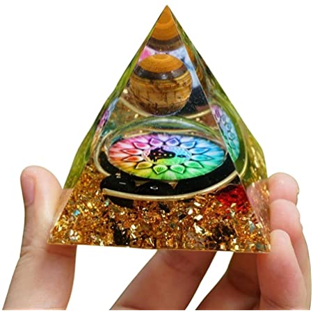 オルゴナイト ピラミッド型 水晶 パワーストーン 風水 置物 瞑想 浄化 ヒーリング フラワーオブライフ (シュンガイト)