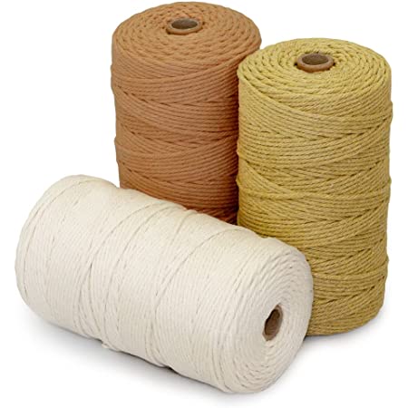 マクラメロープ 紐 糸 ナチュラルコットン 直径約3mmコットン 100%天然染料使用 手芸 ハンドメイド DIY用 (グリーン, 200m×2個)