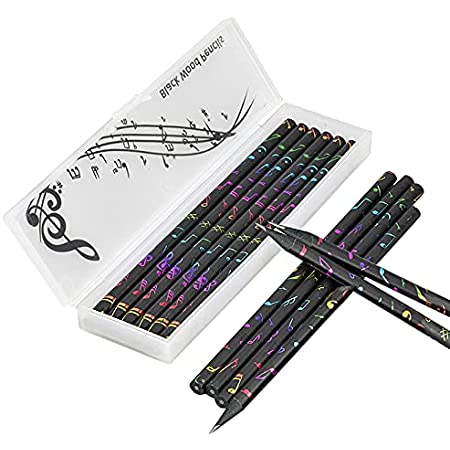 【A-Flat】音楽模様の鉛筆 (音符（黒木・ペンケース付き）２Ｂ-１２本)